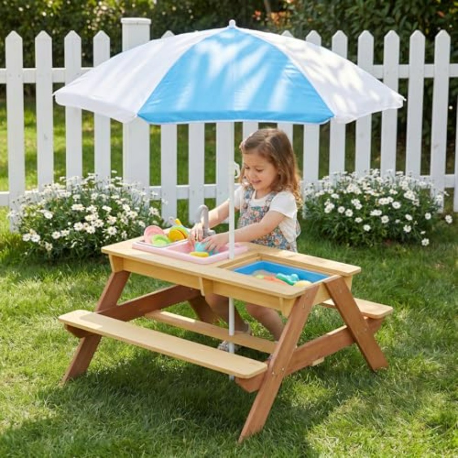 Kids Outdoor Table With Umbrella - طاولة نزهة خارجية للأطفال مع مظلة،