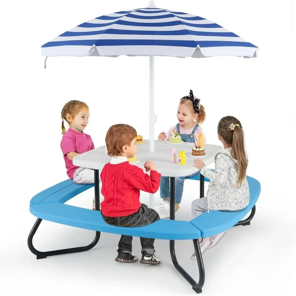 Kids Outdoor Table With Umbrella - طاولة نزهة للأطفال تتسع لـ 8