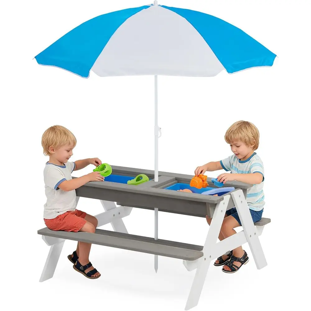 Kids Outdoor Table With Umbrella - طاولة نزهة خشبية قابلة للتحويل 3