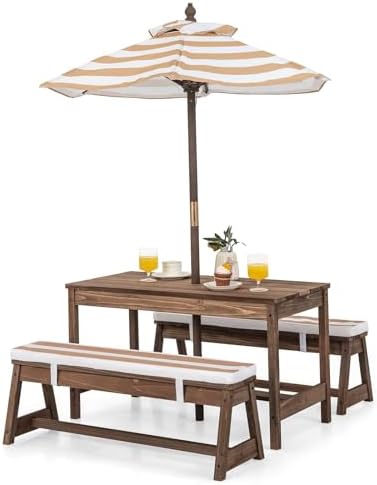 Kids Outdoor Table With Umbrella - طاولة نزهة للأطفال، طقم طاولة ومقاعد