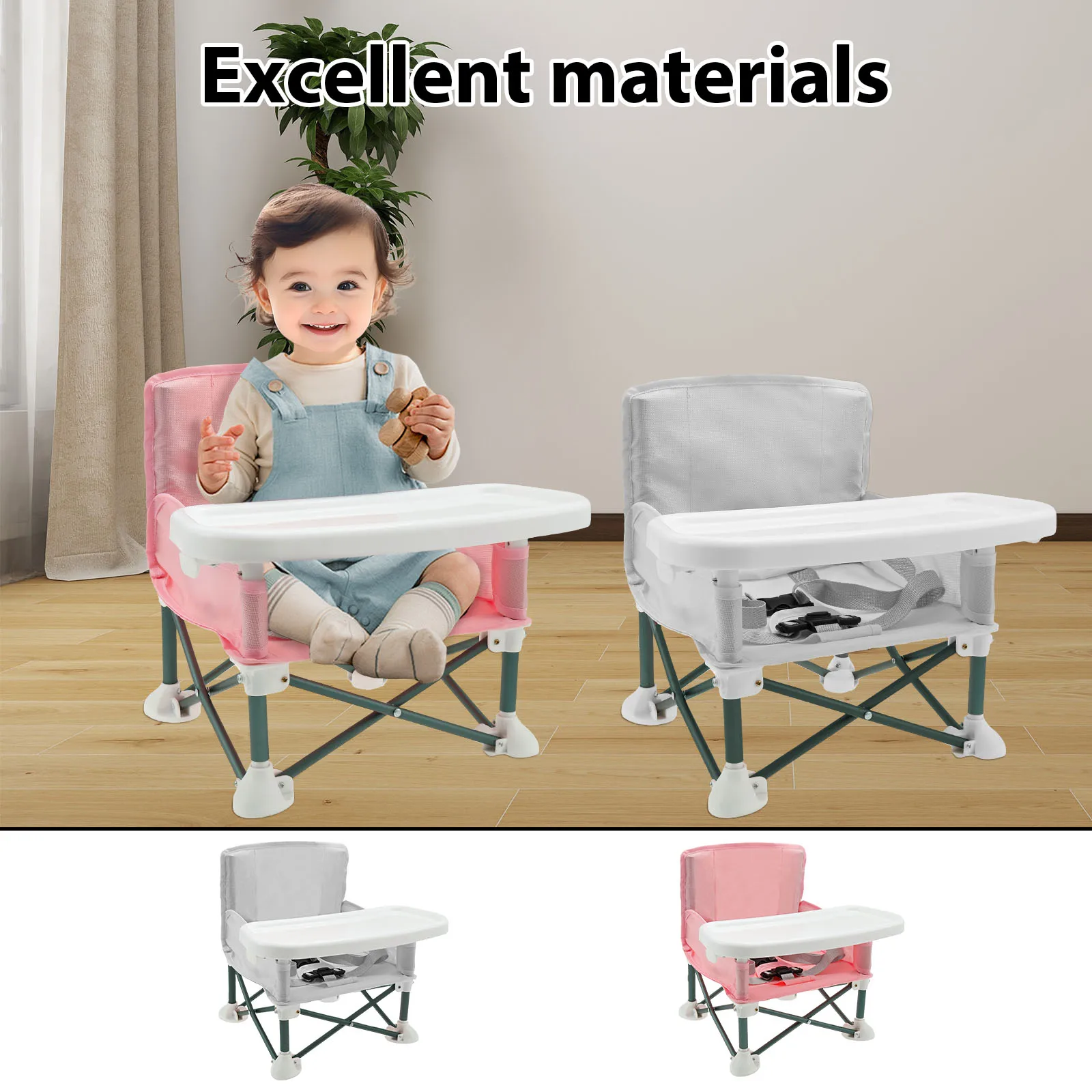Kids Outdoor Foldable Chair - مقعد معزز للأطفال الصغار مع حزام