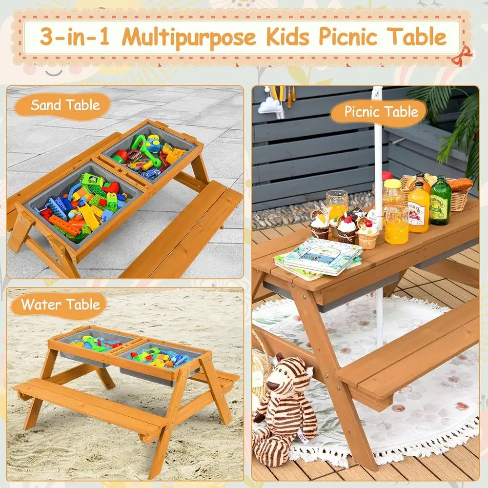 طاولة نزهة خشبية 4 في 1 للرمل  - مراجعة Kids Outdoor Table With Umbrella وسعره