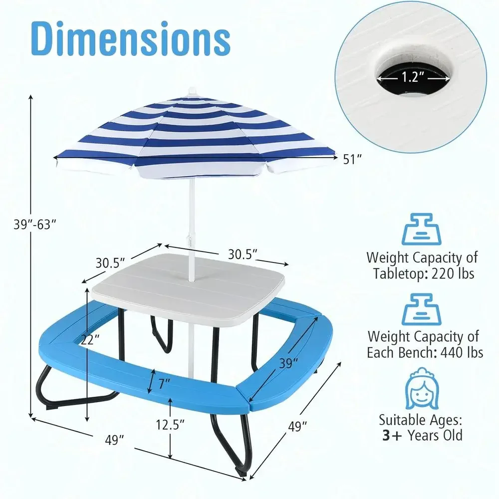 طاولة نزهة للأطفال تتسع لـ 8 أ - مراجعة Kids Outdoor Table With Umbrella وسعره