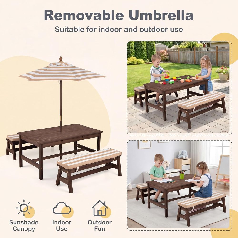 طاولة نزهة للأطفال، سطح طاولة  - مراجعة Kids Outdoor Table With Umbrella وسعره