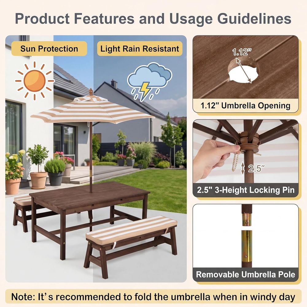 طاولة نزهة للأطفال، سطح طاولة  - مراجعة Kids Outdoor Table With Umbrella وسعره