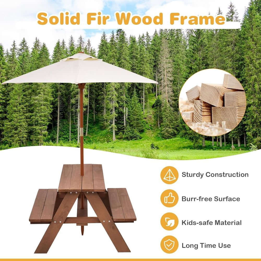 طاولة نزهة خشبية متينة للأطفال - مراجعة Kids Outdoor Table With Umbrella وسعره