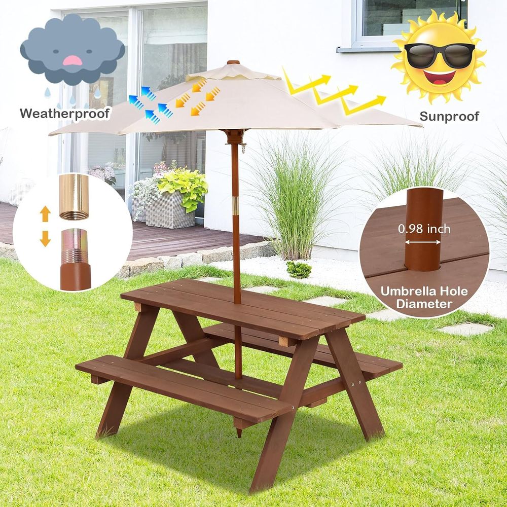 طاولة نزهة خشبية متينة للأطفال - مراجعة Kids Outdoor Table With Umbrella وسعره