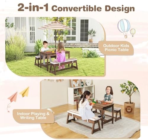 طاولة نزهة للأطفال، طقم طاولة  - مراجعة Kids Outdoor Table With Umbrella وسعره
