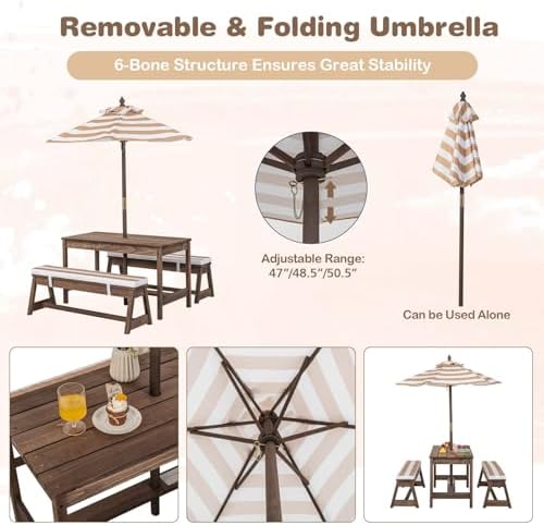 طاولة نزهة للأطفال، طقم طاولة  - مراجعة Kids Outdoor Table With Umbrella وسعره