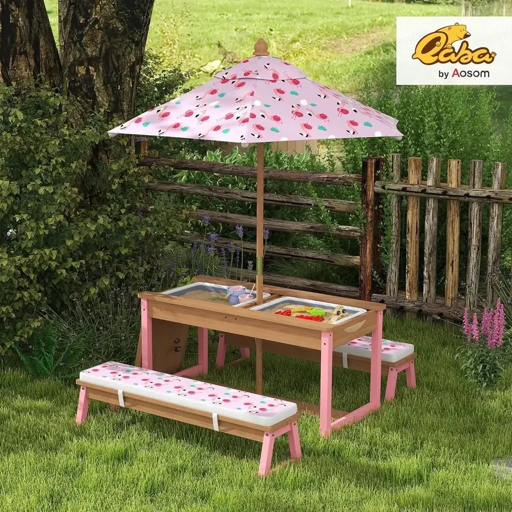 طقم طاولة نزهة خشبية مع مظلة و - مراجعة Kids Outdoor Table With Umbrella وسعره
