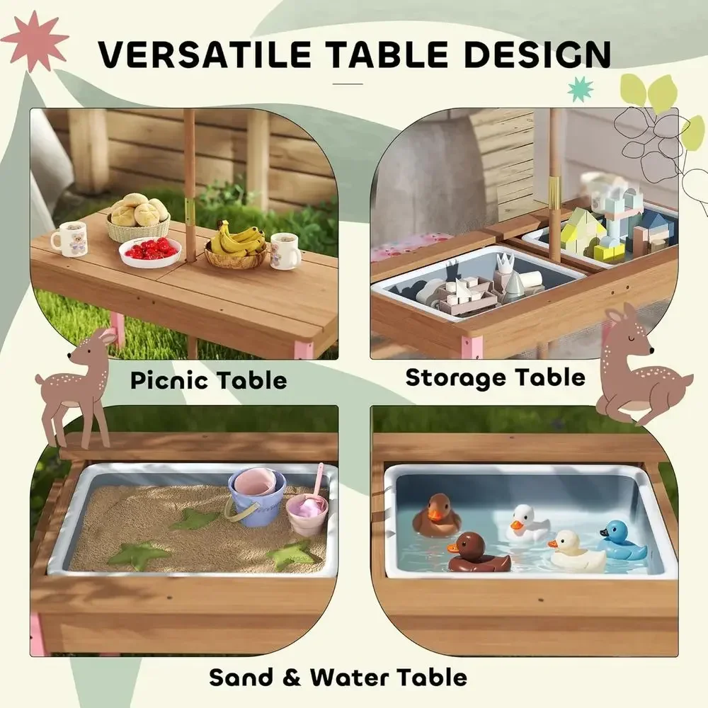 طقم طاولة نزهة خشبية مع مظلة و - مراجعة Kids Outdoor Table With Umbrella وسعره
