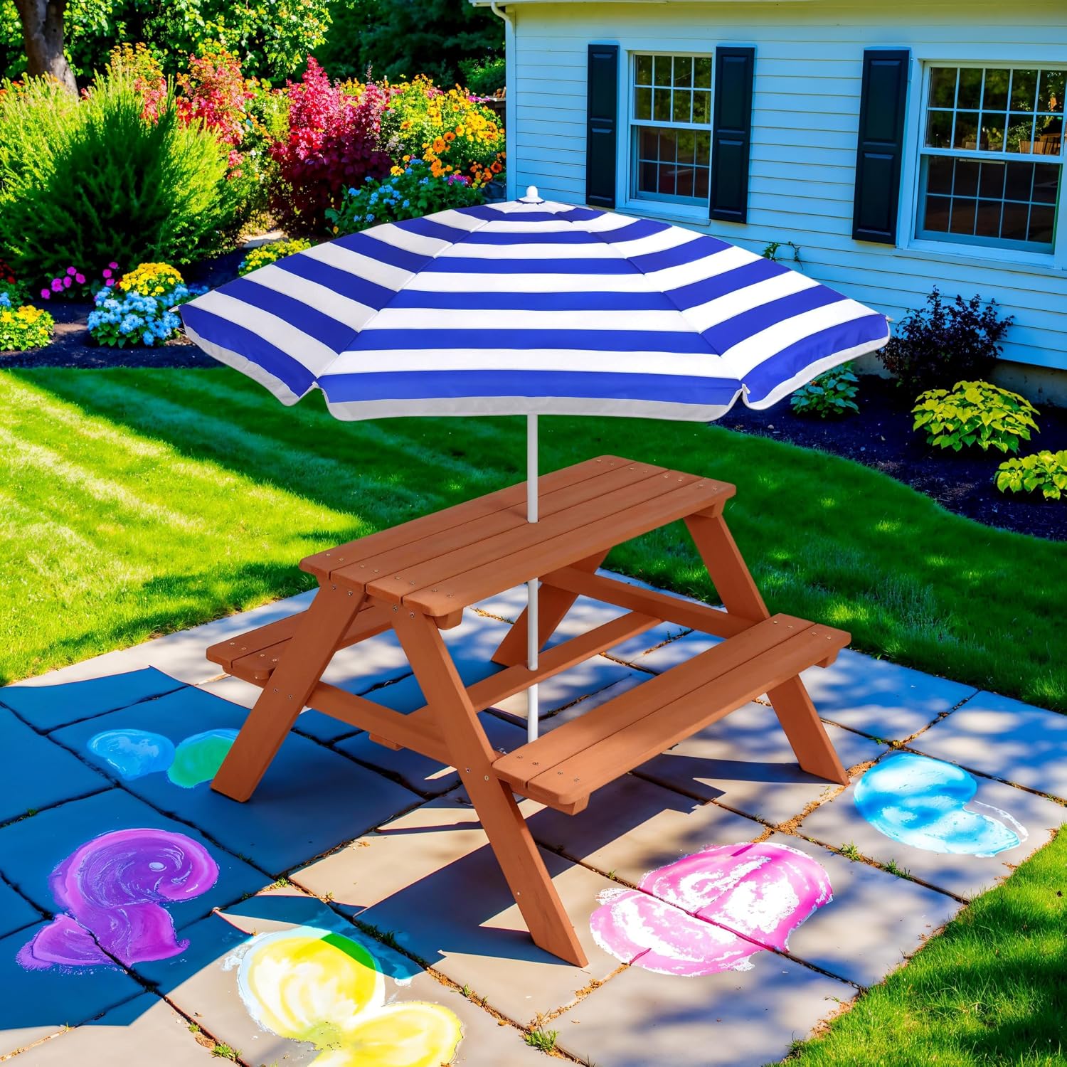 طاولة نزهة خشبية للأطفال مع مظ - مراجعة Kids Outdoor Table With Umbrella وسعره