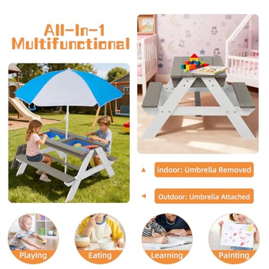 طاولة نزهة خشبية للأطفال للاست - مراجعة Kids Outdoor Table With Umbrella وسعره