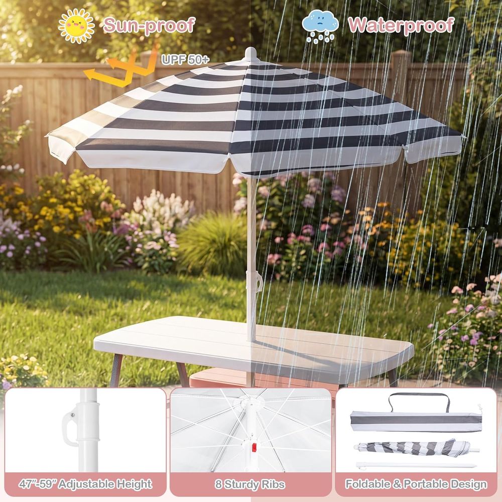 طاولة نزهة للأطفال، طاولة ومقع - مراجعة Kids Outdoor Table With Umbrella وسعره